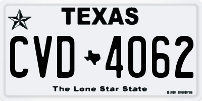 TX license plate CVD4062
