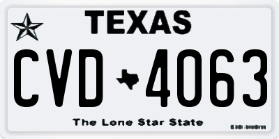 TX license plate CVD4063