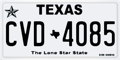 TX license plate CVD4085