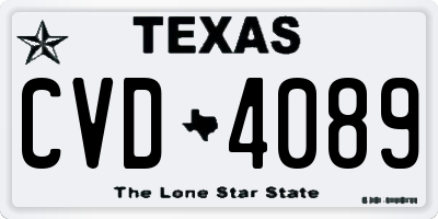 TX license plate CVD4089