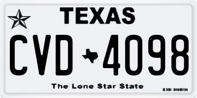 TX license plate CVD4098
