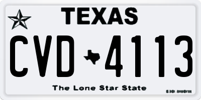 TX license plate CVD4113