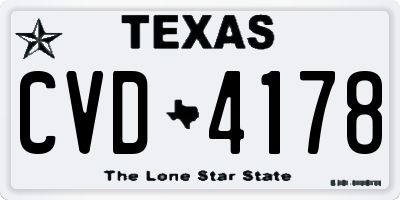 TX license plate CVD4178