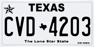 TX license plate CVD4203