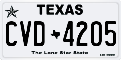 TX license plate CVD4205