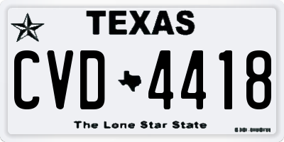 TX license plate CVD4418