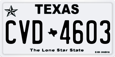 TX license plate CVD4603