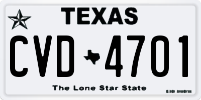 TX license plate CVD4701