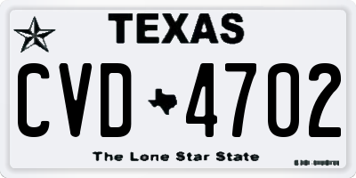 TX license plate CVD4702