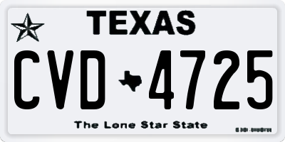 TX license plate CVD4725