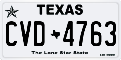 TX license plate CVD4763