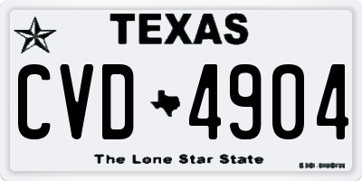 TX license plate CVD4904