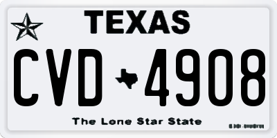 TX license plate CVD4908