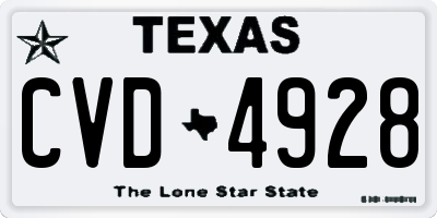 TX license plate CVD4928