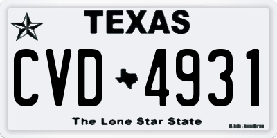 TX license plate CVD4931
