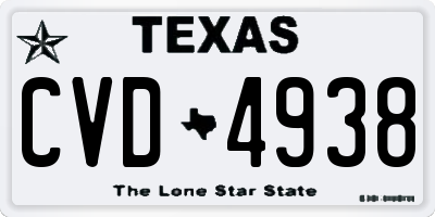 TX license plate CVD4938