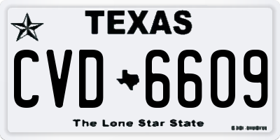 TX license plate CVD6609