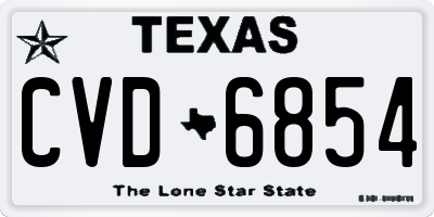 TX license plate CVD6854