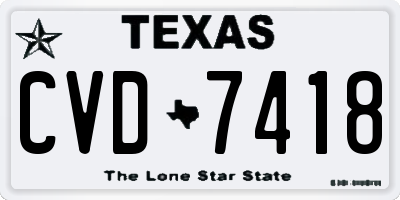 TX license plate CVD7418