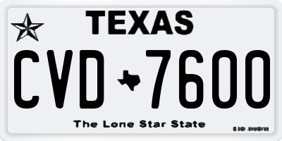 TX license plate CVD7600