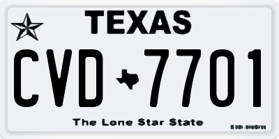 TX license plate CVD7701