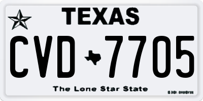 TX license plate CVD7705