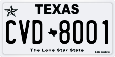 TX license plate CVD8001