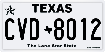 TX license plate CVD8012