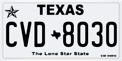 TX license plate CVD8030