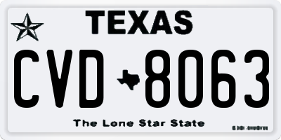 TX license plate CVD8063