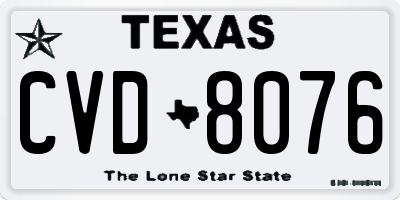 TX license plate CVD8076