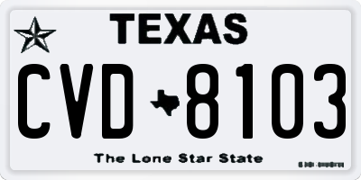 TX license plate CVD8103