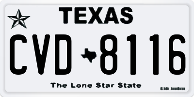 TX license plate CVD8116