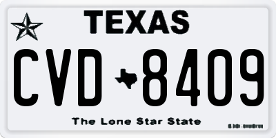 TX license plate CVD8409