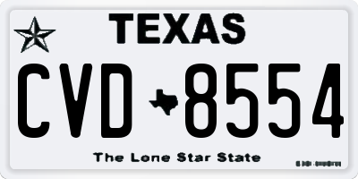 TX license plate CVD8554
