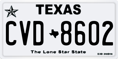 TX license plate CVD8602