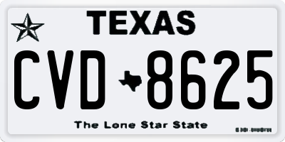 TX license plate CVD8625