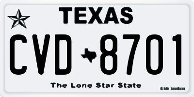 TX license plate CVD8701