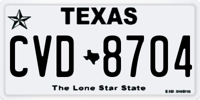 TX license plate CVD8704
