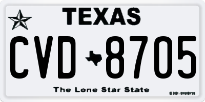 TX license plate CVD8705