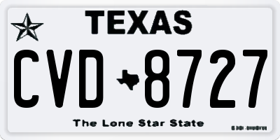 TX license plate CVD8727
