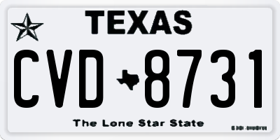 TX license plate CVD8731