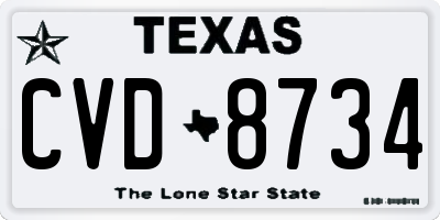 TX license plate CVD8734