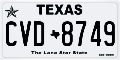 TX license plate CVD8749