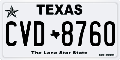TX license plate CVD8760