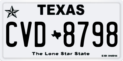 TX license plate CVD8798