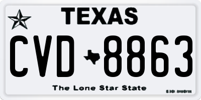 TX license plate CVD8863