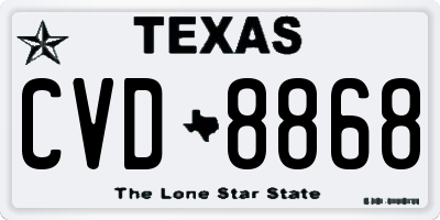 TX license plate CVD8868