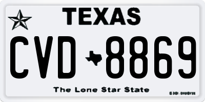 TX license plate CVD8869