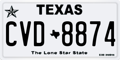 TX license plate CVD8874